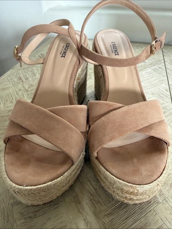 L'AGENCE Shoes - L'AGENCE Nude Blush Suede Espadrille Wedge Sandals